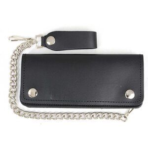 6485 Leather Bi-Fold Biker Wallets w/Anti-Theft Stainless Steel Chain - 8